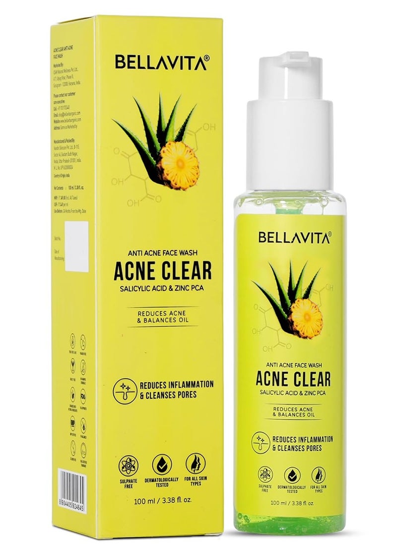 BELLAVITA Salicylic Acid & Niacinamide Anti-Acne Face Wash | Power of 6 Actives | Treats Active Acne for Pimples | Sulphate & Paraben Free | Oily & Acne Prone Skin | 100 ml  - Image 1