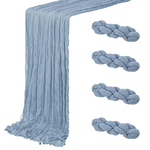 ACSUIT 4 Pack Dusty Blue Cheesecloth Table Runner 20 x 120 inch Gauze Table Runners 10 FT Long,Semi Sheer Boho Cheese Cloth Fabric Table Runner Bulk for Wedding,Party,Baby Shower,Bridal Shower Decoration - Image 1