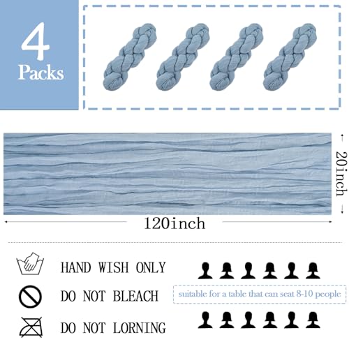 ACSUIT 4 Pack Dusty Blue Cheesecloth Table Runner 20 x 120 inch Gauze Table Runners 10 FT Long,Semi Sheer Boho Cheese Cloth Fabric Table Runner Bulk for Wedding,Party,Baby Shower,Bridal Shower Decoration - Image 2