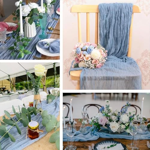 ACSUIT 4 Pack Dusty Blue Cheesecloth Table Runner 20 x 120 inch Gauze Table Runners 10 FT Long,Semi Sheer Boho Cheese Cloth Fabric Table Runner Bulk for Wedding,Party,Baby Shower,Bridal Shower Decoration - Image 4