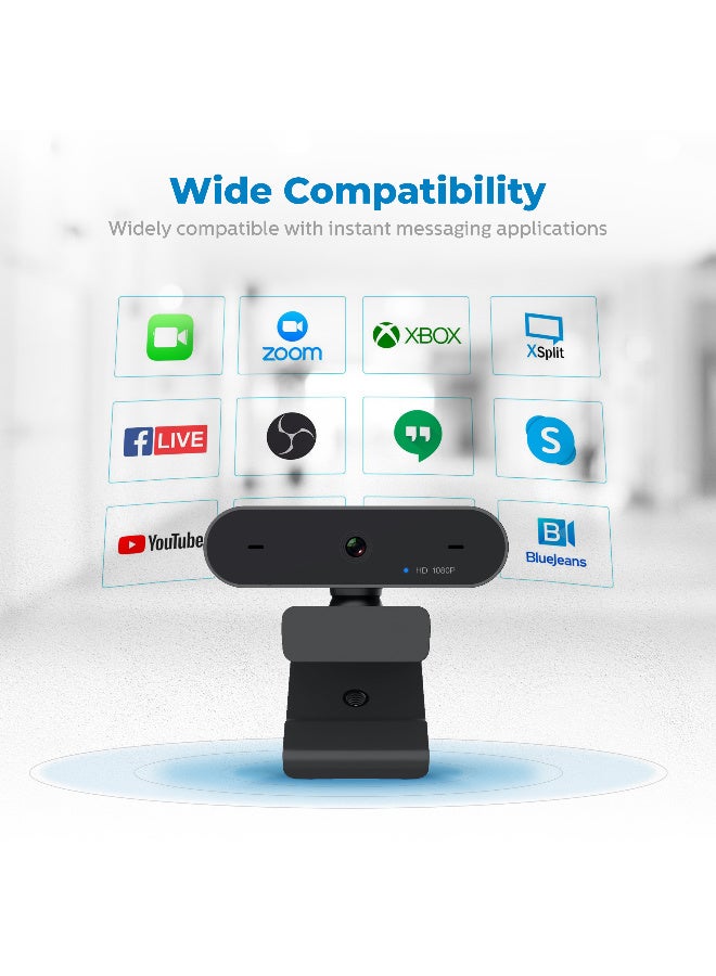 Philips Full HD Webcam with Dual Microphones, 1080P, 360° Rotation, Fixed Focus, and Plug-and-Play USB for Laptop & Desktop - black - Image 5