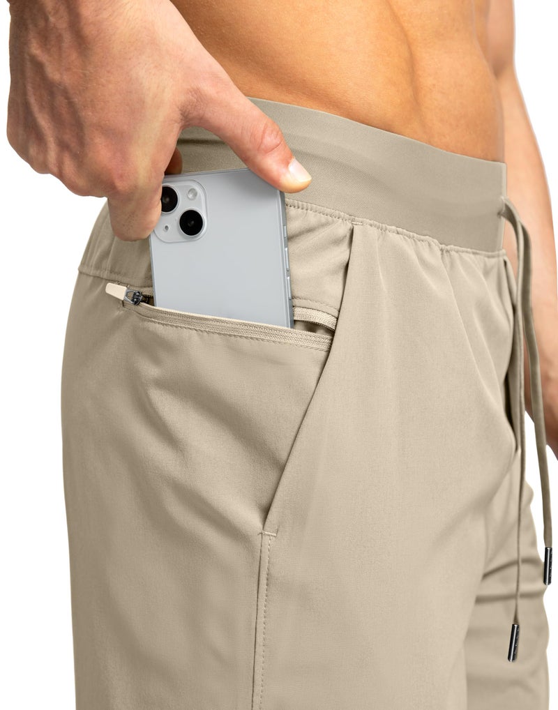 Soothfeel Men's Running Shorts with Zipper Pockets 7 Inch Lightweight Quick Dry Gym Athletic Workout Shorts for Men (Khaki, XL) - Image 5