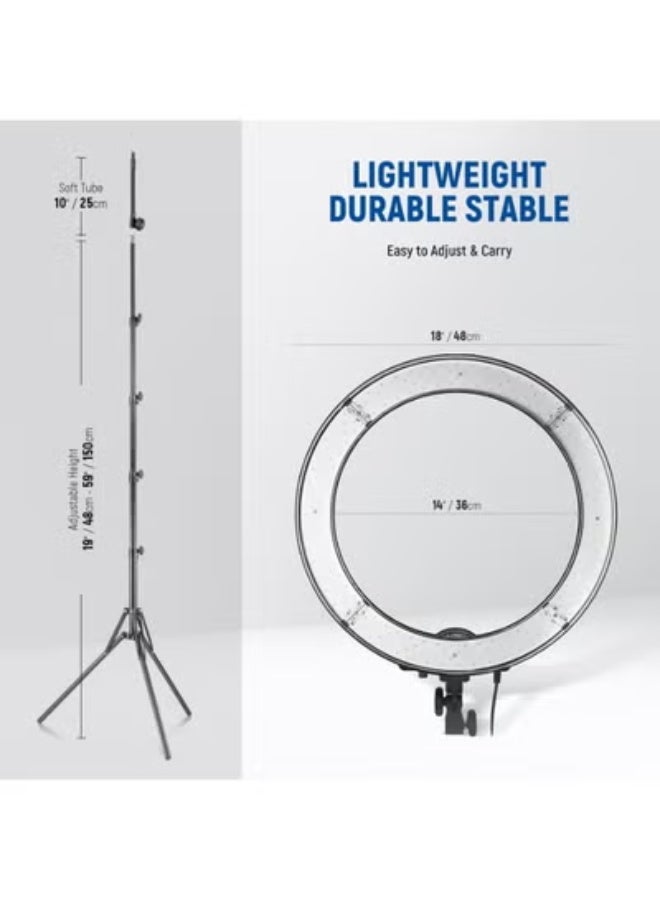 Large 18 Inch LED Ring Light (50W) with Stand - Dimmable, Filters, Remote Shutter & Phone Holder - Professional Lighting for Beauty, Studio & Video - Image 4
