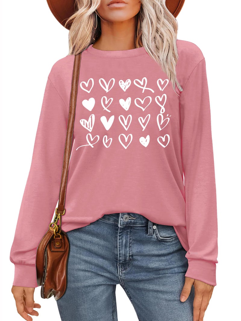 CAZYCHILD Valentines Day Women Shirt : Love Heart Graphic Long Sleeve Valentine Pullover Tops Casual Valentines Gifts - Image 1