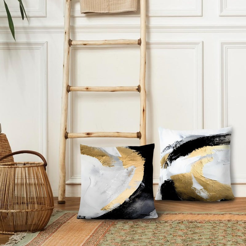 Supwhd Abstract Black White and Gold Pillow Covers 22x22 Set of 2 - Modern Pillow Covers  Modern Home Decor  Black and Gold Decorative Pillows for Couch Living Room Bedroom - Image 3