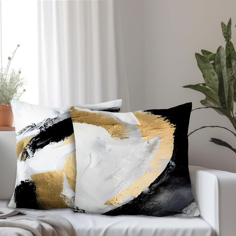 Supwhd Abstract Black White and Gold Pillow Covers 22x22 Set of 2 - Modern Pillow Covers  Modern Home Decor  Black and Gold Decorative Pillows for Couch Living Room Bedroom - Image 2