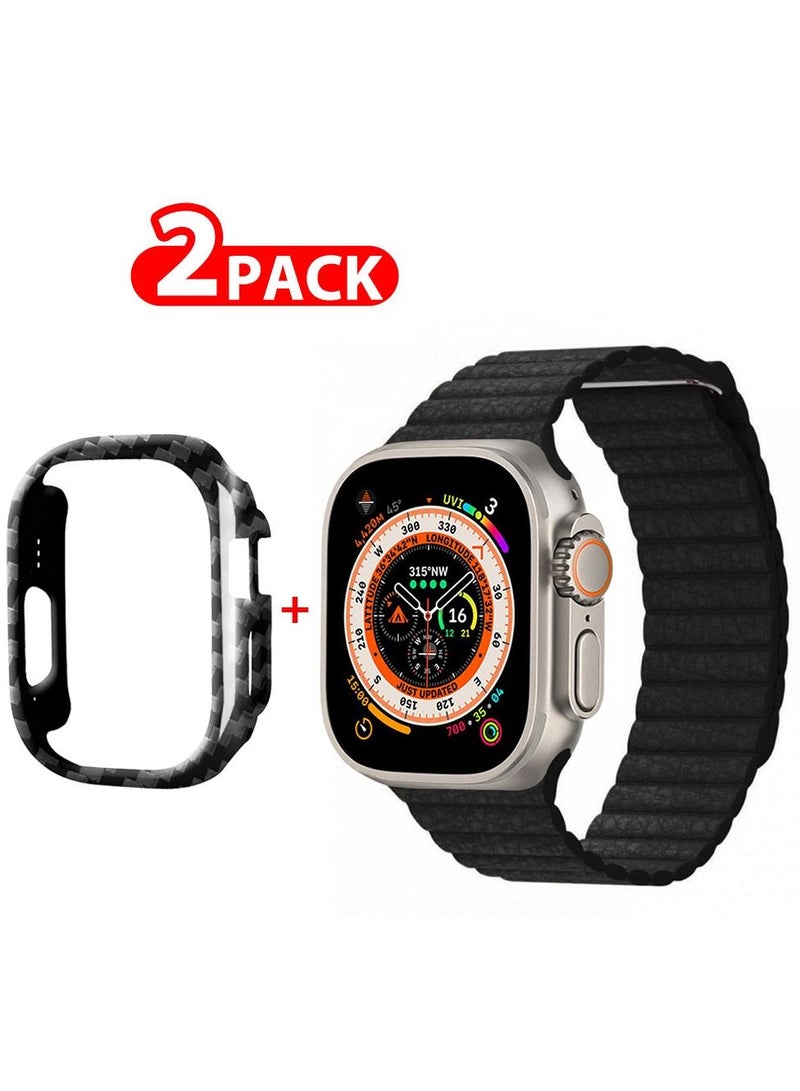 CATANES 2 Packs For Apple Watch Band 49mm Leather Loop Band Magnetic Watch Strap Wristband and Carbon Fiber Cup Holder Black - Image 1