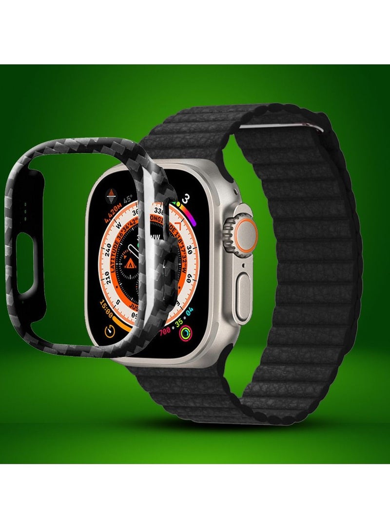 CATANES 2 Packs For Apple Watch Band 49mm Leather Loop Band Magnetic Watch Strap Wristband and Carbon Fiber Cup Holder Black - Image 2