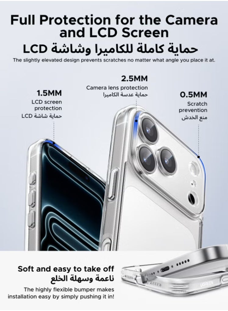 جراب حماية كامل التغطية لهاتف iPhone 17 Pro، وسادة هوائية سميكة لحماية من السقوط من ارتفاع 10 أمتار، يؤخر الاصفرار، مقاوم للتآكل، ومقاوم للخدش، ومقاوم لبصمات الأصابع. - Image 4
