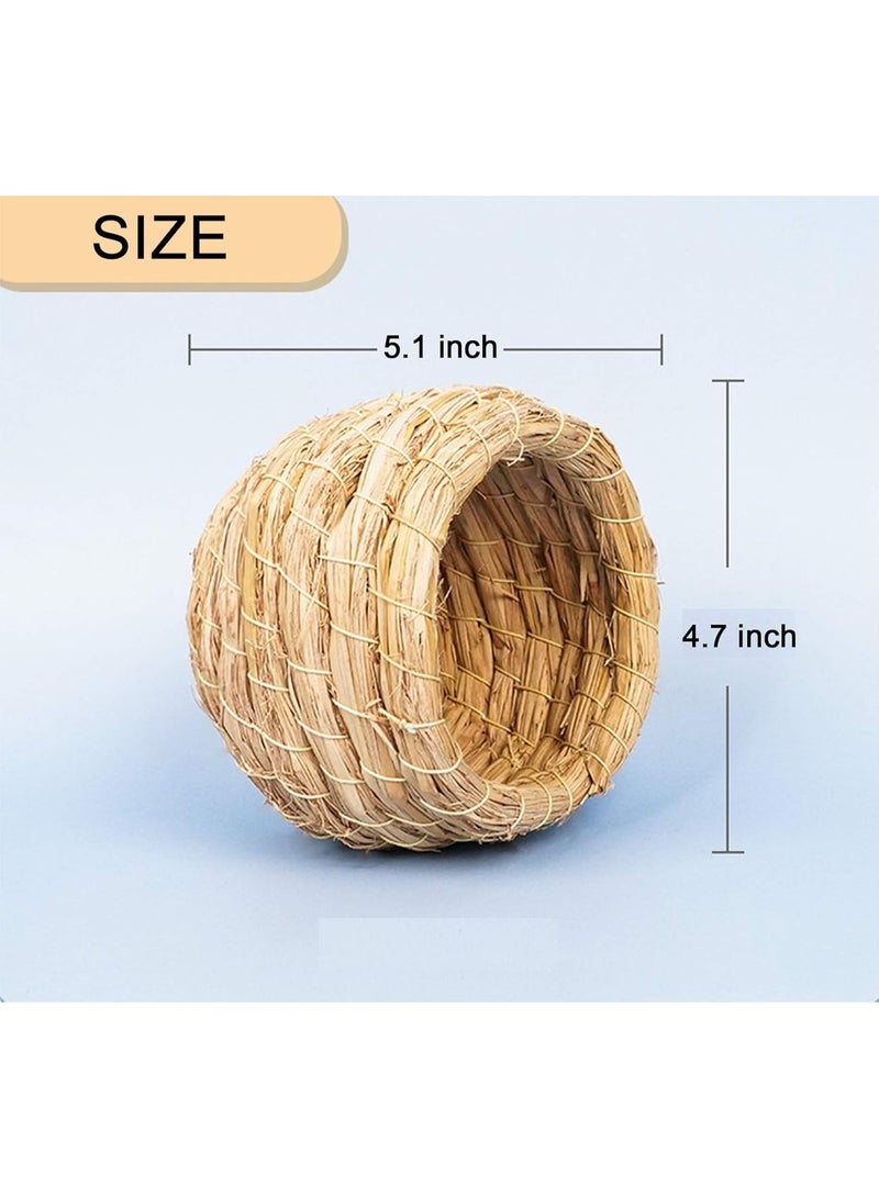2 Pack 12*13CM Handwoven Bird Nest Straw with Strap Handmade Straw Natural Bird Nest Natural Fiber Simulation Birdhouse (Large) - Image 2