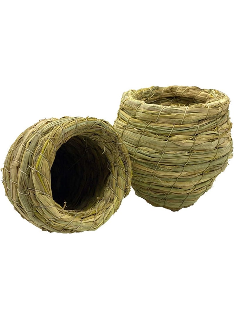 2 Pack 12*13CM Handwoven Bird Nest Straw with Strap Handmade Straw Natural Bird Nest Natural Fiber Simulation Birdhouse (Large) - Image 4