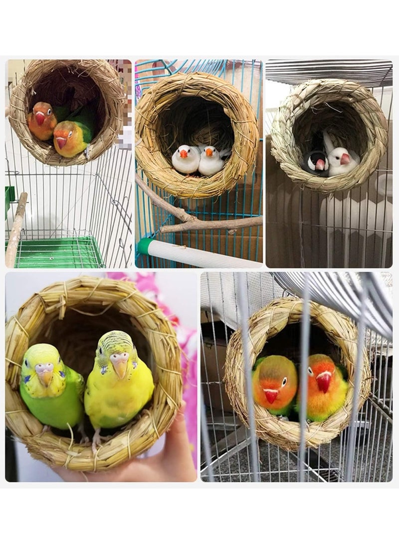 2 Pack 12*13CM Handwoven Bird Nest Straw with Strap Handmade Straw Natural Bird Nest Natural Fiber Simulation Birdhouse (Large) - Image 5