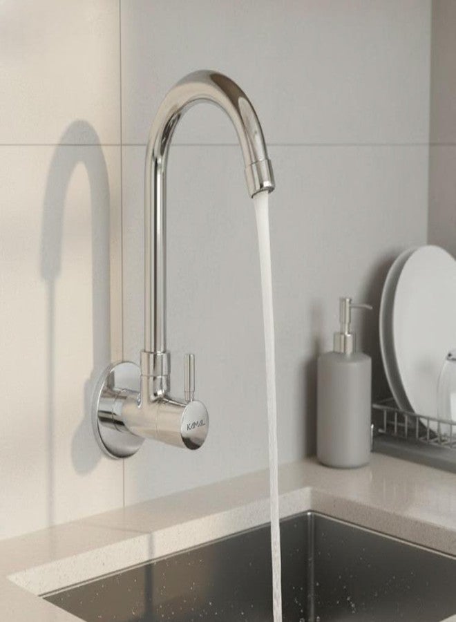 Kamal Full Brass Sink Tap - FLT | with 180 Degree Swivel Spout Chrome Finish Wall Mounted Faucet Quarter Turn Handle with Wall Flange | for Kitchen Sink & Wash Basin - Image 1