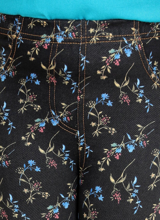 StyleStone Girls Black & Pink Floral Printed Cotton Jeggings - Image 5