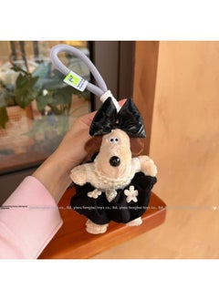 Generic 13cm Handdog Sweater Leopard Print Skirt Pearl Love Necklace Plush Toy Key Bag Pendant Fashion Doll-Color:Black Floral Pearl Skirt-Height:Mobile Phone Back Clip Style (the Rope Is Randomly Matched)  - Image 5