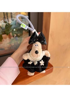 Generic 13cm Handdog Sweater Leopard Print Skirt Pearl Love Necklace Plush Toy Key Bag Pendant Fashion Doll-Color:Black Floral Pearl Skirt-Height:Mobile Phone Back Clip Style (the Rope Is Randomly Matched)  - Image 1