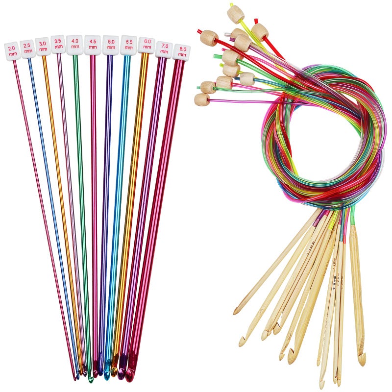Coopay 23 PCS Tunisian Crochet Hooks Set Including 11 PCS 2.0-8.0mm Metal Long Crochet Hooks & 12 PCS 3.0-10.0mm Carbonized Bamboo Afghan Crochet Needles with Cable, Crochet Hook Set Extra Long - Image 1