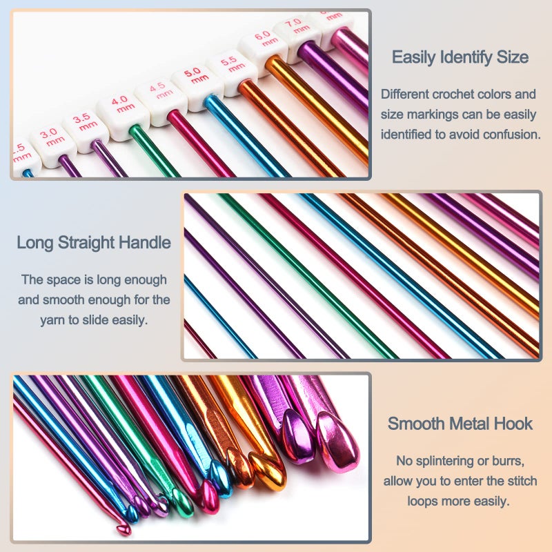 Coopay 23 PCS Tunisian Crochet Hooks Set Including 11 PCS 2.0-8.0mm Metal Long Crochet Hooks & 12 PCS 3.0-10.0mm Carbonized Bamboo Afghan Crochet Needles with Cable, Crochet Hook Set Extra Long - Image 3