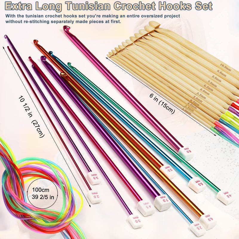 Coopay 23 PCS Tunisian Crochet Hooks Set Including 11 PCS 2.0-8.0mm Metal Long Crochet Hooks & 12 PCS 3.0-10.0mm Carbonized Bamboo Afghan Crochet Needles with Cable, Crochet Hook Set Extra Long - Image 4