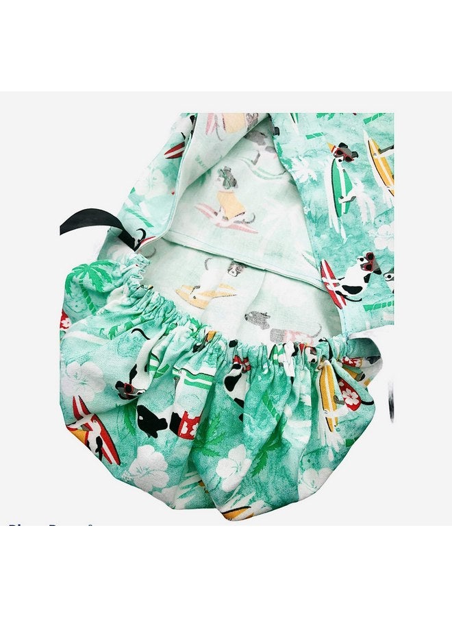 Generic Ponytail Scrub Cap, dogs gone surfing pattern cap ideal for long hair or ponytail. Select your satin ribbon tie backs from 6 color options. - Image 3