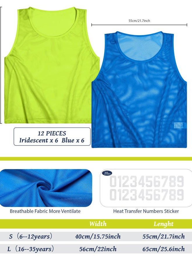 Boyiee 12 Pieces Nylon Mesh Scrimmage Team Vests Pinnies Training Sports Jerseys for Basketball Soccer Football Sports, Blue and Yellow, One size - Image 2