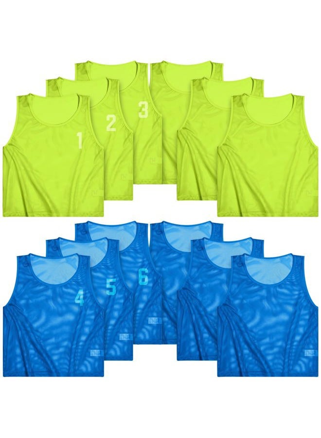 Boyiee 12 Pieces Nylon Mesh Scrimmage Team Vests Pinnies Training Sports Jerseys for Basketball Soccer Football Sports, Blue and Yellow, One size - Image 1