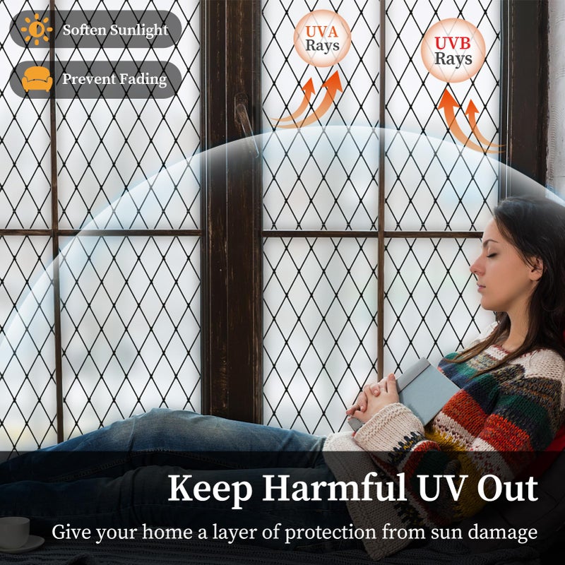 FEOMOS Window Film - Frosted Glass Tint, Black Lattice Sun Block, 17.3x78.7 inches - Image 4