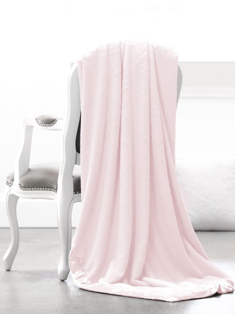 Little Giraffe Chenille Throw Blanket - At Home Soft Throw Blanket for Couch - Luxe Faux Fur Throw Blanket with Satin Trim - 45 x 59" - Pink - Image 1