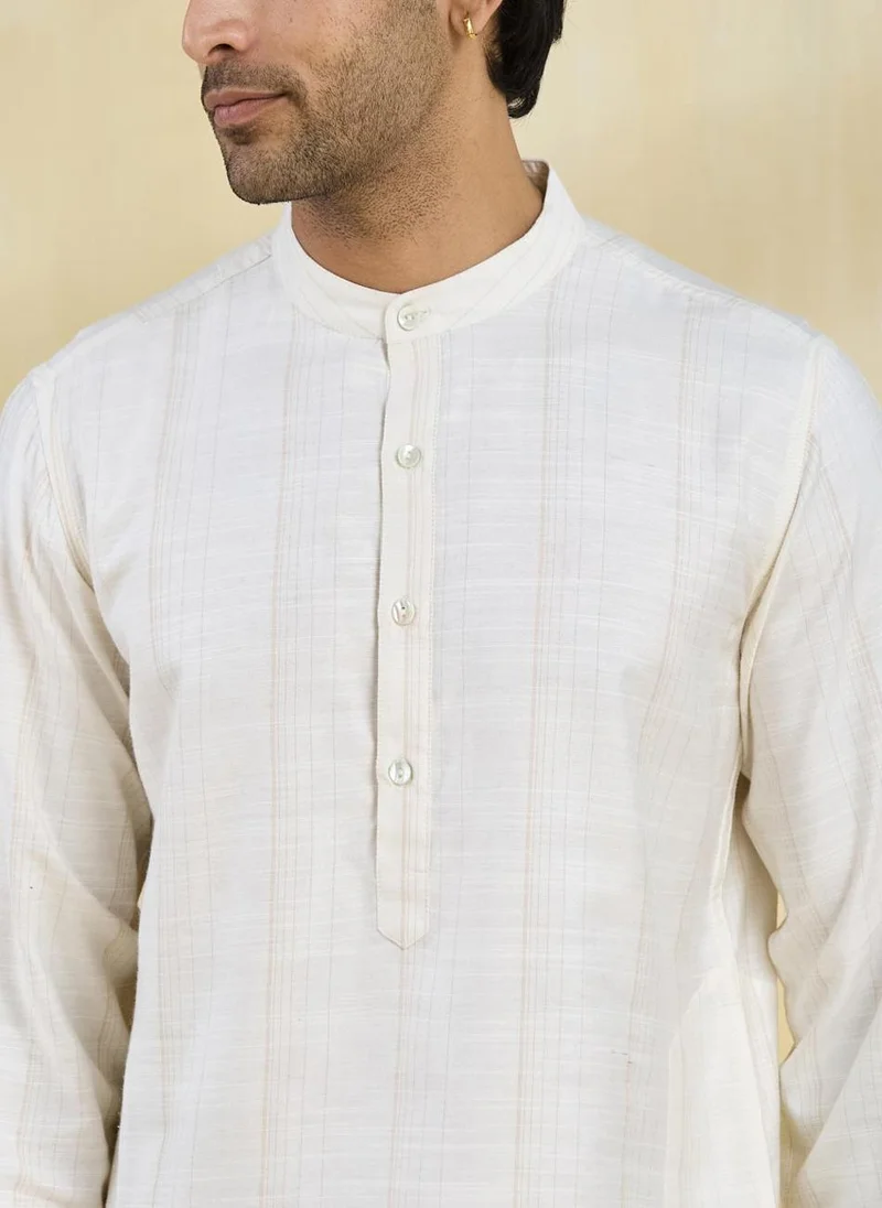 Fabindia Natural Viscose Blend Striped Slim Fit Long Kurta
