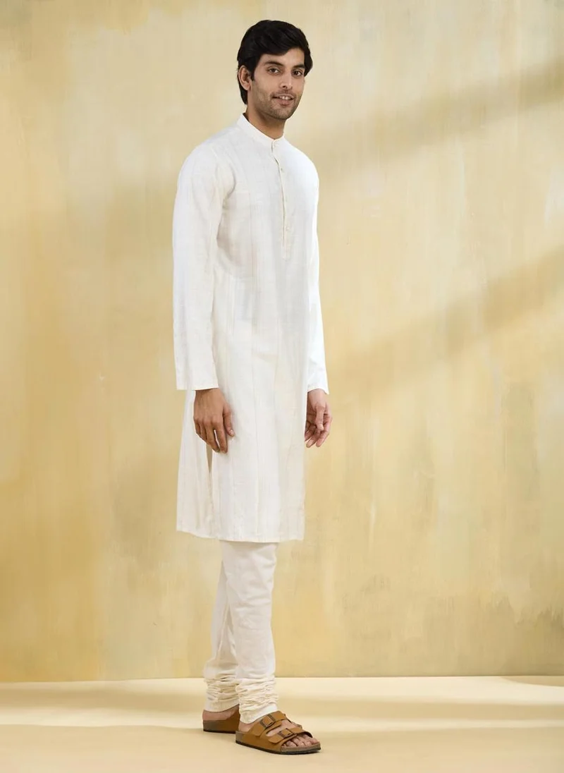 Fabindia Natural Viscose Blend Striped Slim Fit Long Kurta