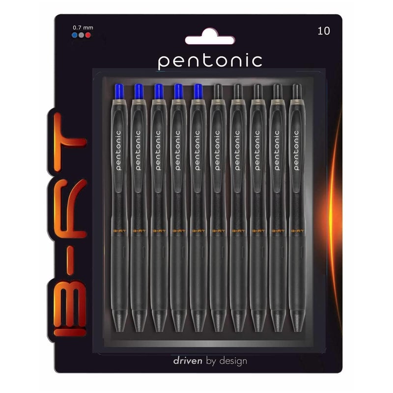 Pentonic قلم حبر جاف قابل للسحب B-RT 0.7 مم عبوة بلاستيكية | حبر أزرق وأسود | مجموعة من 10 - Image 2