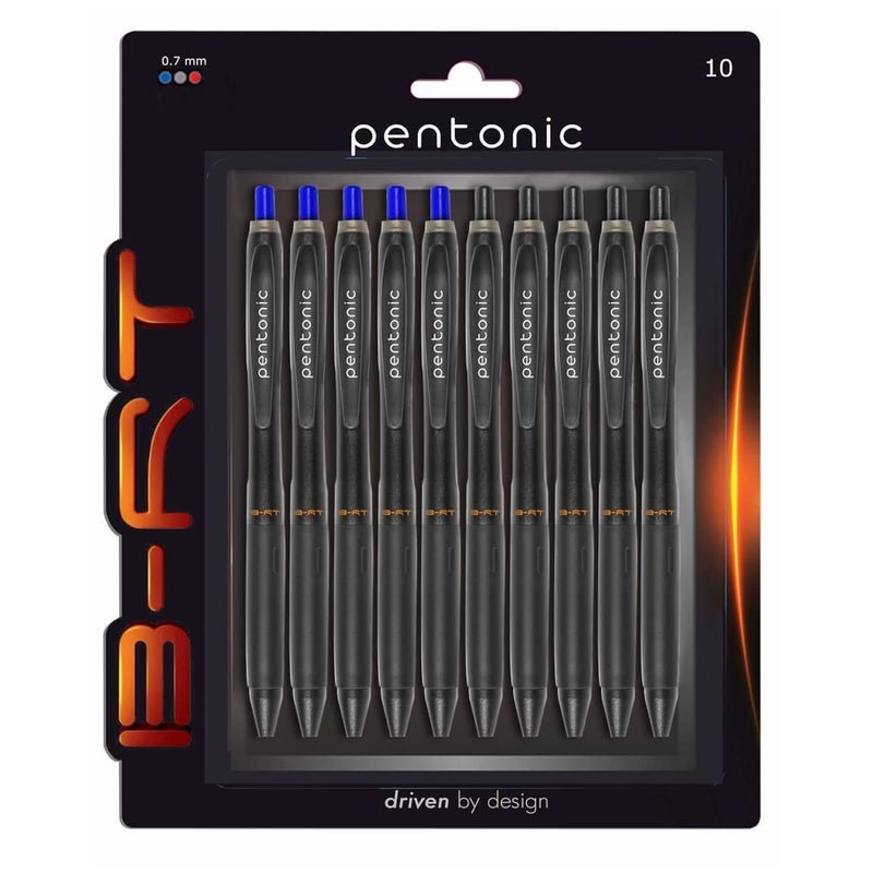 Pentonic قلم حبر جاف قابل للسحب B-RT 0.7 مم عبوة بلاستيكية | حبر أزرق وأسود | مجموعة من 10 - Image 1