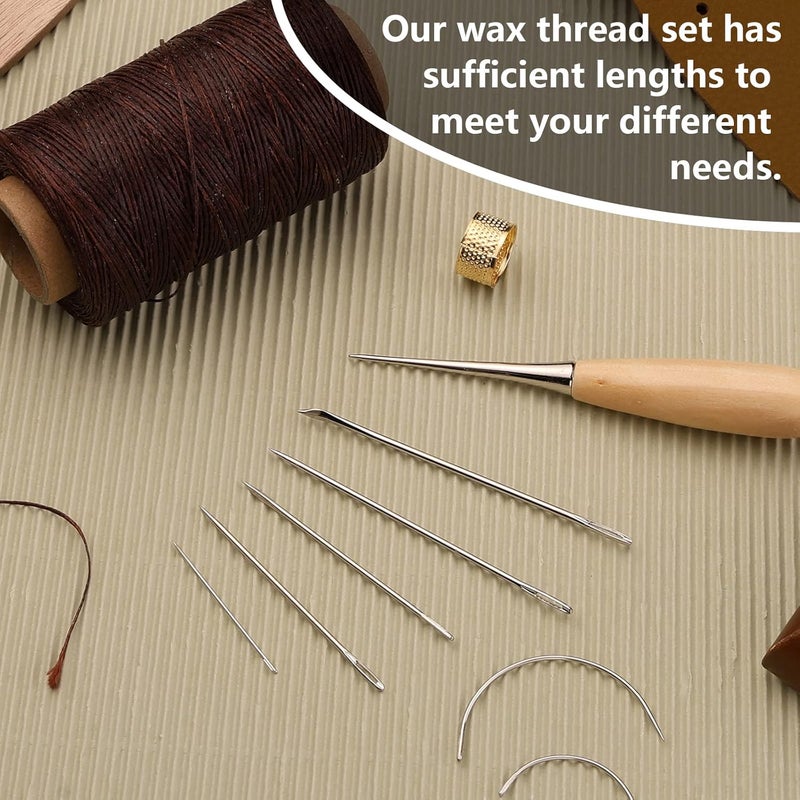 SUVSOON 273 Yards Upholstery Repair Waxed Thread Kit, Leather Waxed Thread Sewing Kit Including Sewing Thread Needle Awl Thimble, Leather Sewing Kit for Leather Carpet Sofa Seat Shoe Sewing and Repair (Brown) - Image 4