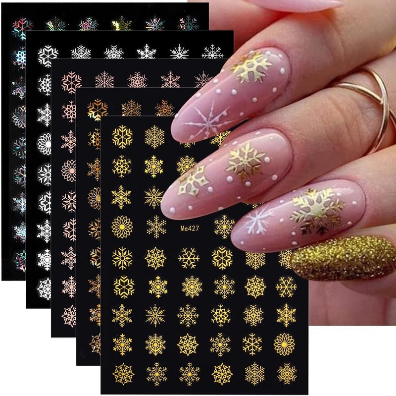 10 Sheets Christmas Snowflake Nail Stickers,Winter Christmas Themed Snow New Year Nail Art Stickers 3D Holographic Laser Colorful Xmas Snowflakes Nail Decals for Nail Designs Nail Supplies Nail Art