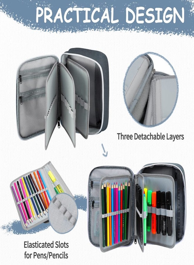 VASCHY Large Pencil Case, Art Color Pencils Pouch with Detachable Layers Multiple Zip Pockets for School Office Stationary Organization Dark Gray - Image 3