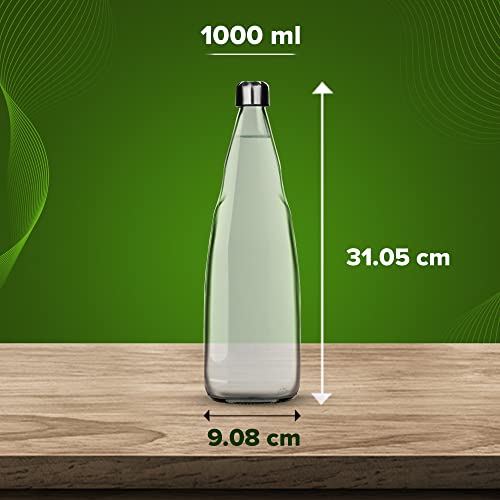 SAND DUNE Set of 3, 1000 ml Each Glass water bottle, with Leak-Proof Airtight Stainless-Steel Lid for Water, Smoothie, Juices - Reusable Travel Glass Drinking Fridge Bottles - Image 4