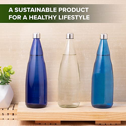 SAND DUNE Set of 3, 1000 ml Each Glass water bottle, with Leak-Proof Airtight Stainless-Steel Lid for Water, Smoothie, Juices - Reusable Travel Glass Drinking Fridge Bottles - Image 5