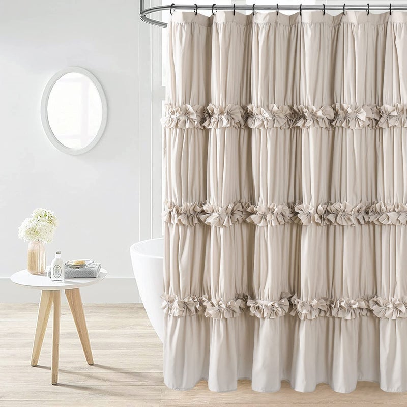 Homechoice Decor Homechoice Decor Camel Ruffle Shower Curtain Vintage Handcrafted Bow Tie Ruched Microfiber Bath Curtain for Master Bathroom with 12 Buttonholes 72 W x 72 H LQ10