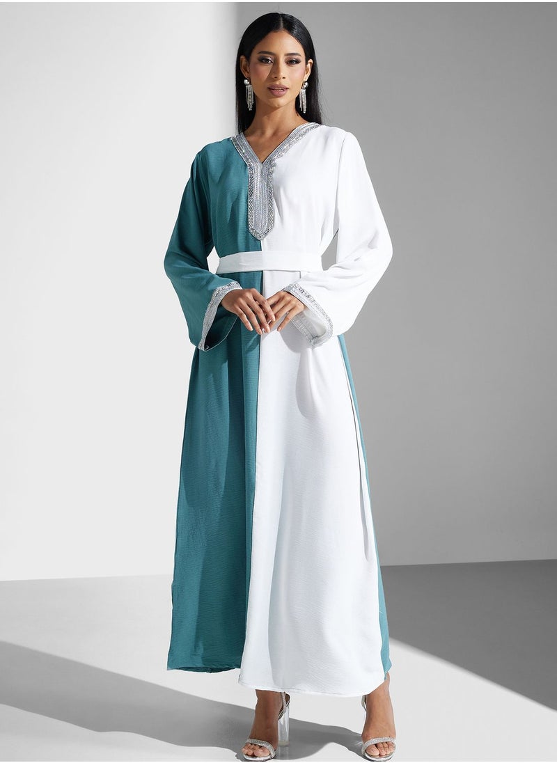 hayas closet - Colorblock Belted Jalabiya - Image 1