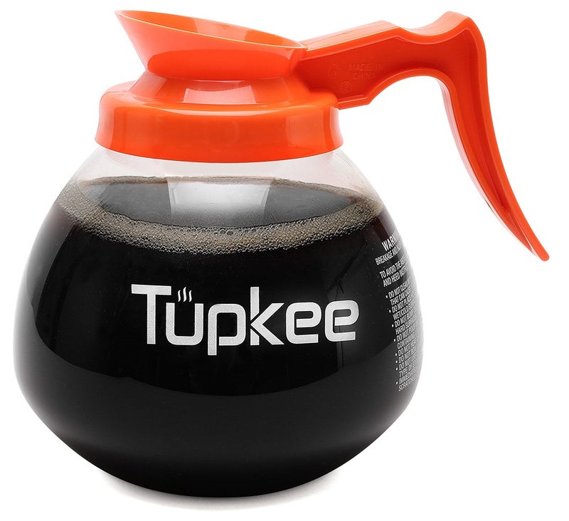 Tupkee Tupkee Commercial Coffee Pot Replacement  Restaurant Glass Coffee Pots 12 Cup Decanter Carafe  64 oz 12Cup Orange HandleDecaf 