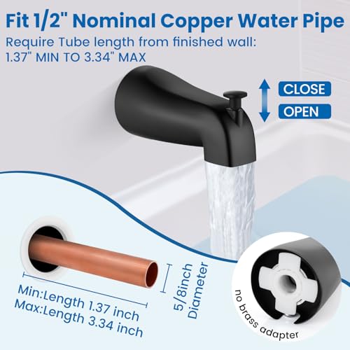 Airuida مجموعة صنبور الدش وحوض الاستحمام من آيروييدا مع رأس دش ومقبض مجموعة صنبور حوض الاستحمام كاملة مع مجموعة صمامات تركيب بعمق 8 بوصات رأس دش دائري، أسود غير لامع - Image 5