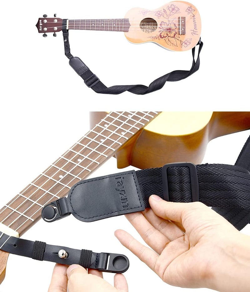 Rayzm Ukulele strap, soft non-slip nylon shoulder strap for ukulele or small guitar, adjustable length, metal tip included - Image 2