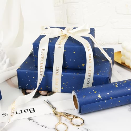 MAMUNU Navy Blue Wrapping Paper Roll - 17Inch x 33 Feet, Navy Blue Gift Wrapping Paper with Silver and Gold Foil Flake, Matte Kraft Gift Wrap Paper for Birthday Christmas Wedding Holiday Party Father’s Day - Image 4