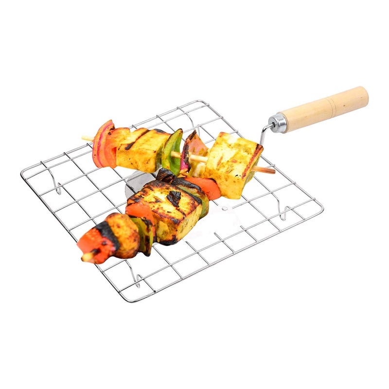 Sell Net Retail Combo Pack of Chimta and Square Papad Chapati Roti Grill Jali with Wooden Handle 2 Pcs - Image 1