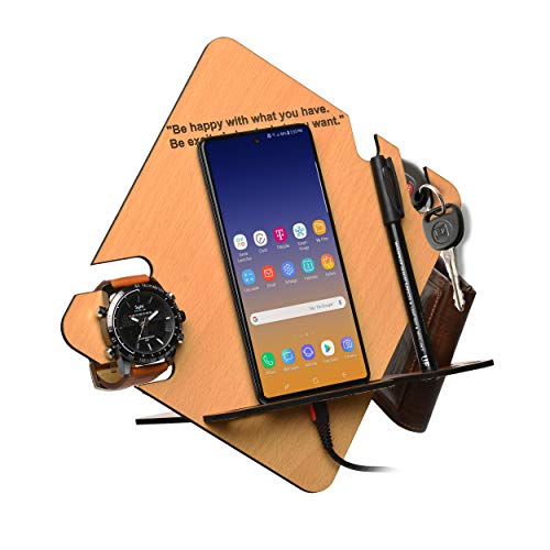 PD Craftozone 8 in 1 - Desk Organizer Gift for every Men like Brother, Husband, Father, Uncle, on Birthday, Special Day Item including mobile charging docking station (19cm x 15cm x 15cm) (Wood) - Image 1