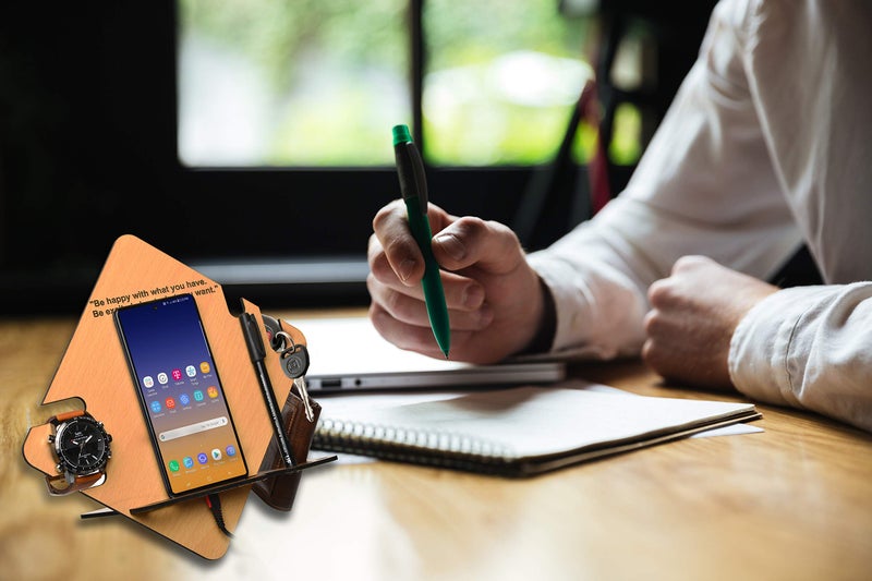 PD Craftozone 8 in 1 - Desk Organizer Gift for every Men like Brother, Husband, Father, Uncle, on Birthday, Special Day Item including mobile charging docking station (19cm x 15cm x 15cm) (Wood) - Image 3