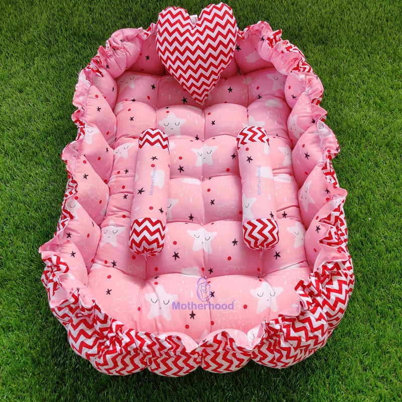 MOTHERHOOD MOTHERHOOD Rectangle Baby Tub Bed 3 pc Pillow Luxury Baby Mattress Bed Sleeper Bedding Set coSleeper Safe Cotton Fabric with RFilled Ultra Soft Comfortable for Newborn to Toddlers Pink - Image 2