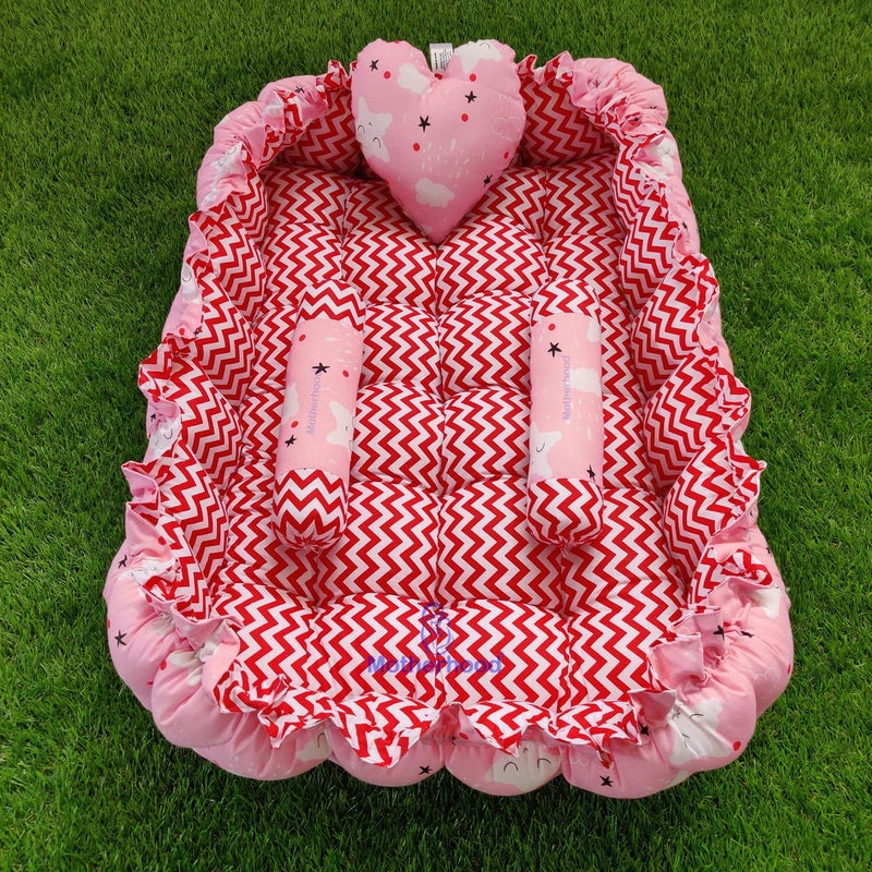 MOTHERHOOD MOTHERHOOD Rectangle Baby Tub Bed 3 pc Pillow Luxury Baby Mattress Bed Sleeper Bedding Set coSleeper Safe Cotton Fabric with RFilled Ultra Soft Comfortable for Newborn to Toddlers Pink - Image 1