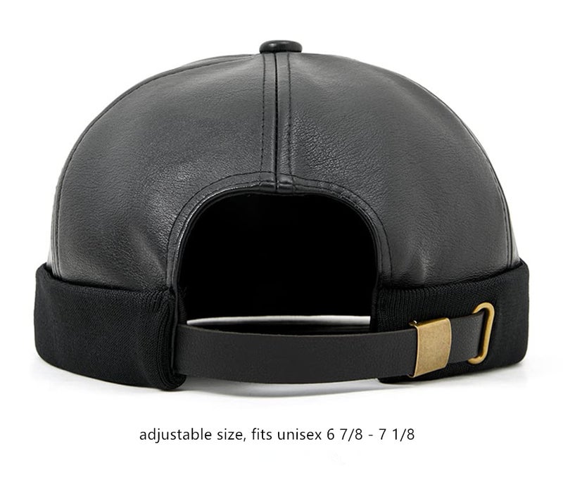 Teanea Unisex Faux Leather Docker Cap Brimless Leon Hat Skull Cap Beanie for Men Women, Black - Image 3
