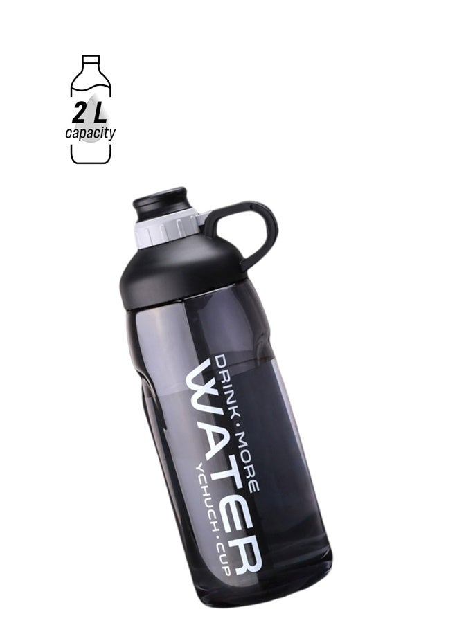Outdoor Large Capacity Plastic Water Bottle Black - 2L/70oz Leak-Proof Sports Water Jug , BPA-Free, Durable for Hiking, Camping, Gym, Travel & Daily Use - Image 1
